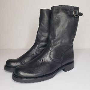 Frye Veronica Short Black Leather Combat Boots